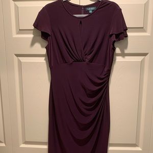 Ralph Lauren dress - size 12, knee length, plum color, ruching, NWT